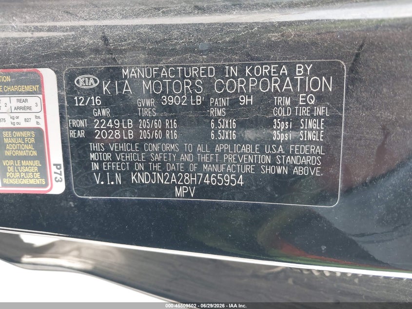 2017 Kia Soul VIN KNDJN2A28H7465954 IAAI salvage auction — NORMAL WEAR, Clear (Texas), sold $975 on 2026-07-23 (photo 9)