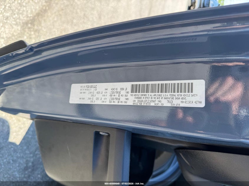 2020 Ram Promaster city VIN 3C6URVJG7LE107047 IAAI salvage auction — UNKNOWN, Original (New Hampshire), sold $8,800 on 2026-07-25 (photo 9)