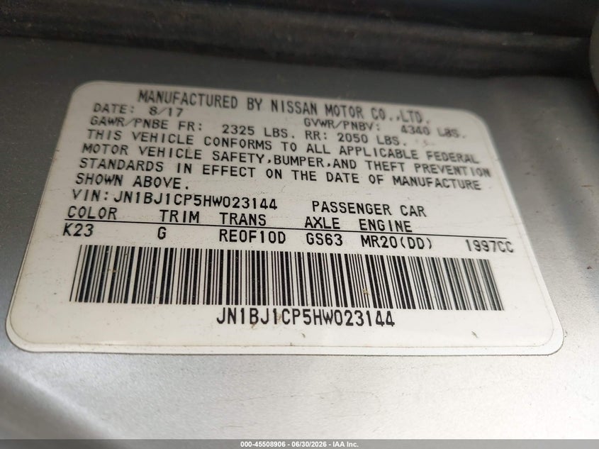 2017 Nissan Rogue VIN JN1BJ1CP5HW023144 IAAI salvage auction — FRONT END, Salvage (Texas), sold $875 on 2026-07-16 (photo 9)