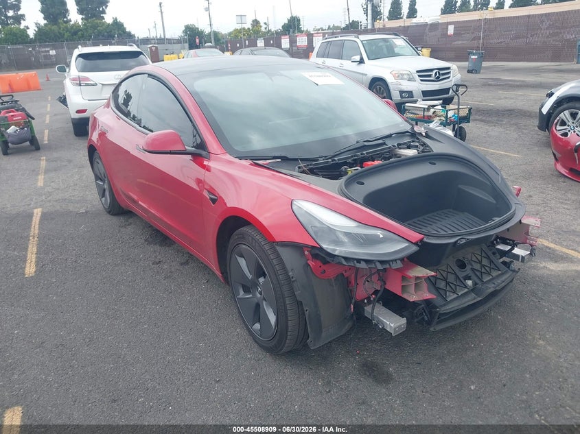 2021 Tesla Model 3 VIN 5YJ3E1EB2MF055877 IAAI salvage auction — FRONT END, Salvage (California), sold $4,700 on 2026-07-10 (photo 1)