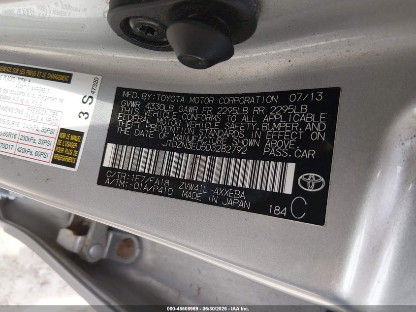 2013 Toyota Prius v VIN JTDZN3EU5D3282792 IAAI salvage auction — NORMAL WEAR, Salvage Title, sold $1,100 on 2026-07-15 (photo 9)
