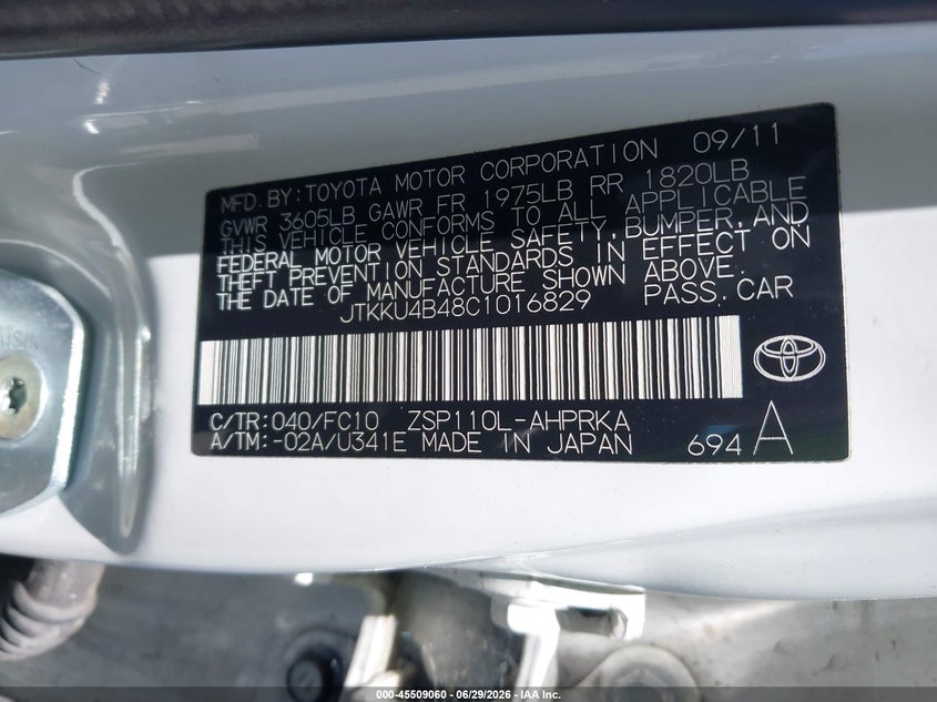 2012 Scion Xd VIN JTKKU4B48C1016829 IAAI salvage auction — NORMAL WEAR, Clear - Dealer Only (California), sold $1,150 on 2026-07-27 (photo 9)