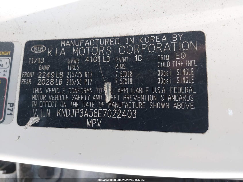 2014 Kia Soul VIN KNDJP3A56E7022403 IAAI salvage auction — NORMAL WEAR, Repossession Paperwork (Georgia), sold $1,200 on 2026-07-14 (photo 9)
