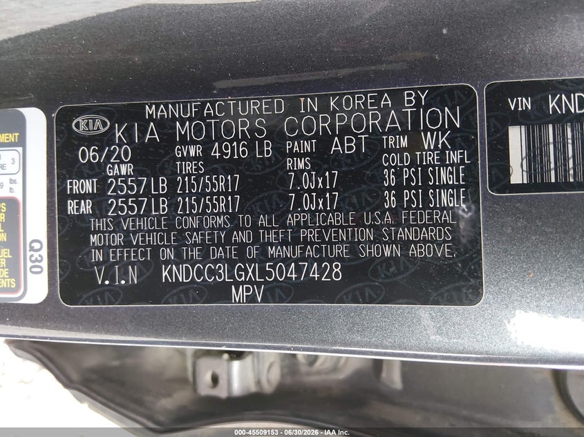 2020 Kia Niro VIN KNDCC3LGXL5047428 IAAI salvage auction — RIGHT FRONT, Bill Of Sale (Washington), sold $5,800 on 2026-07-29 (photo 9)