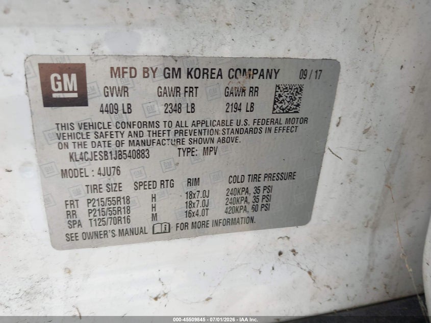 2018 Buick Encore VIN KL4CJESB1JB540883 IAAI salvage auction — NORMAL WEAR, Clear (Montana), sold $1,100 on 2026-07-30 (photo 9)