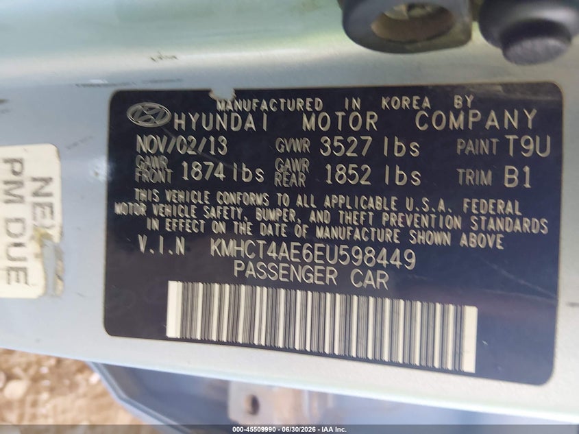 2014 Hyundai Accent VIN KMHCT4AE6EU598449 IAAI salvage auction — NORMAL WEAR, Clear-Dealer Only (Arizona), sold $575 on 2026-07-28 (photo 9)