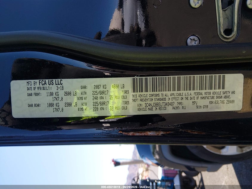 2018 Jeep Compass VIN 3C4NJDBB3JT349487 IAAI salvage auction — NORMAL WEAR, Clear (Michigan), sold $2,850 on 2026-07-24 (photo 9)