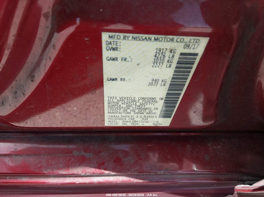 2018 Nissan Altima VIN 1N4AL3APXJC114005 IAAI salvage auction — NORMAL WEAR, Clear (Texas), sold $1,950 on 2026-08-02 (photo 9)