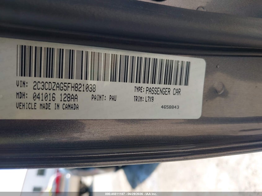 2015 Dodge Challenger VIN 2C3CDZAG5FH821038 IAAI salvage auction — FRONT END, Salvage Title, sold $1,500 on 2026-07-31 (photo 9)