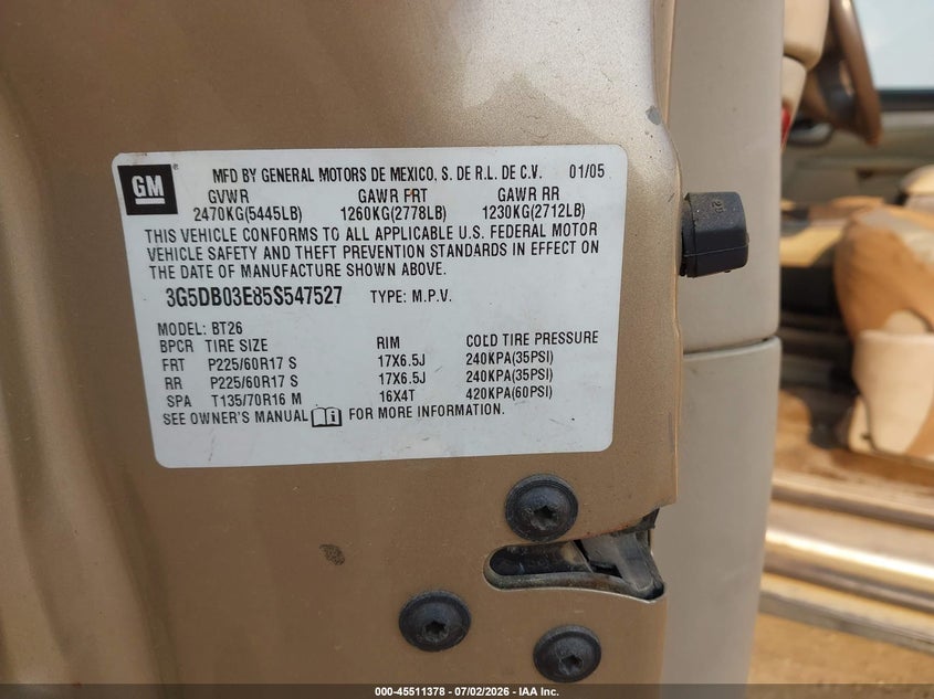 2006 Buick Rendezvous VIN 3G5DA03L06S592125 IAAI salvage auction — NORMAL WEAR, Clear (Colorado), sold $50 on 2026-07-08 (photo 9)