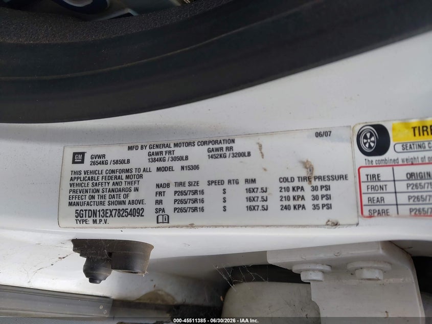 2007 Hummer H3 VIN 5GTDN13EX78254092 IAAI salvage auction — NORMAL WEAR, Peddle Clear Public-Restricted (Oregon), sold $650 on 2026-07-28 (photo 9)