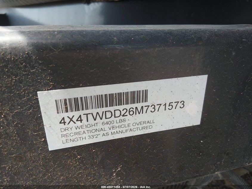 2021 Wildwood Other VIN 4X4TWDD26M7371573 IAAI salvage auction — HAIL, Original (Texas), sold $10,000 on 2026-08-11 (photo 9)