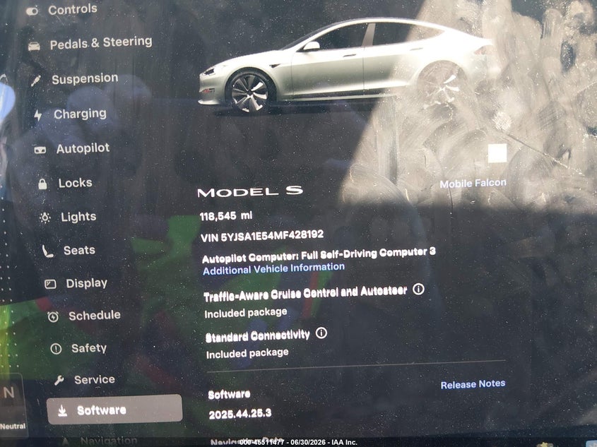 2021 Tesla Model s VIN 5YJSA1E54MF428192 IAAI salvage auction — MECHANICAL, Clear (Oklahoma), sold $15,900 on 2026-07-22 (photo 7)