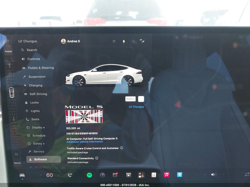 2022 Tesla Model s VIN 5YJSA1E69NF461800 IAAI salvage auction — NORMAL WEAR, Salvage Title, sold $27,350 on 2026-07-20 (photo 7)