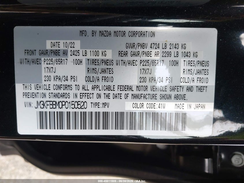 2023 Mazda Cx-5 VIN JM3KFBBM0P0150520 IAAI salvage auction — FRONT END, Bill Of Sale (Washington), sold $75 on 2026-07-29 (photo 9)