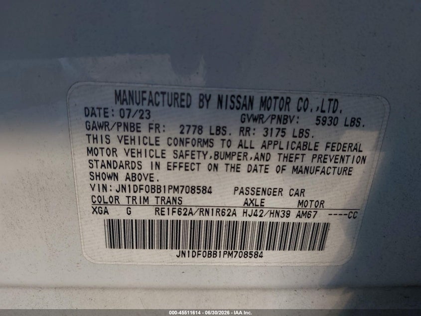 2023 Nissan Ariya VIN JN1DF0BB1PM708584 IAAI salvage auction — REAR END, Certificate Of Destruction (Florida), sold $5,100 on 2026-08-02 (photo 9)