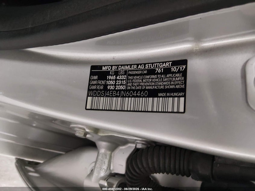2018 Mercedes-benz Cla-klasse VIN WDDSJ4EB4JN604460 IAAI salvage auction — FRONT END, Salvage Title, sold $1,850 on 2026-08-19 (photo 9)