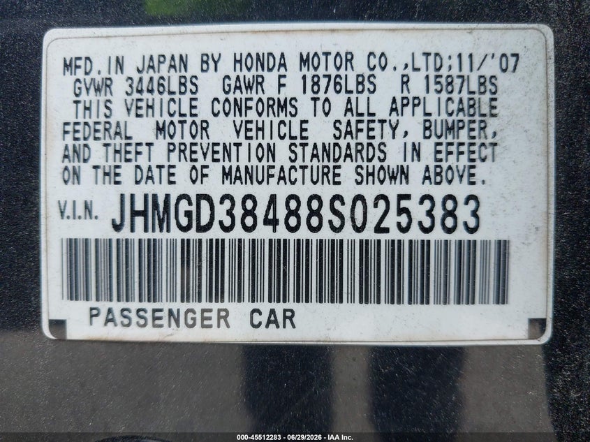 2008 Honda Fit VIN JHMGD38488S025383 IAAI salvage auction — NORMAL WEAR, Clear-Dealer Only (North Carolina), sold $975 on 2026-07-14 (photo 9)