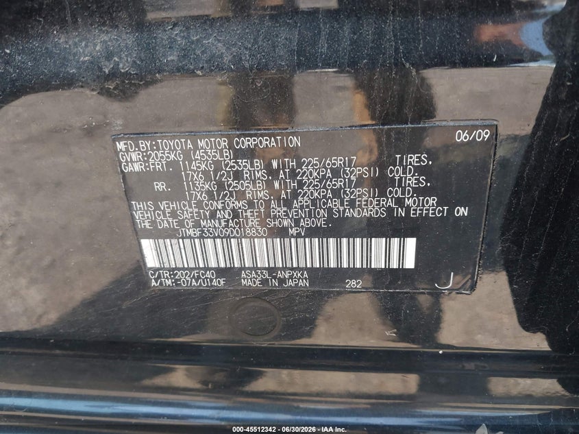 2009 Toyota Rav4 VIN JTMBF33V09D018830 IAAI salvage auction — NORMAL WEAR, Clear (Massachusetts), sold $1,350 on 2026-07-14 (photo 9)