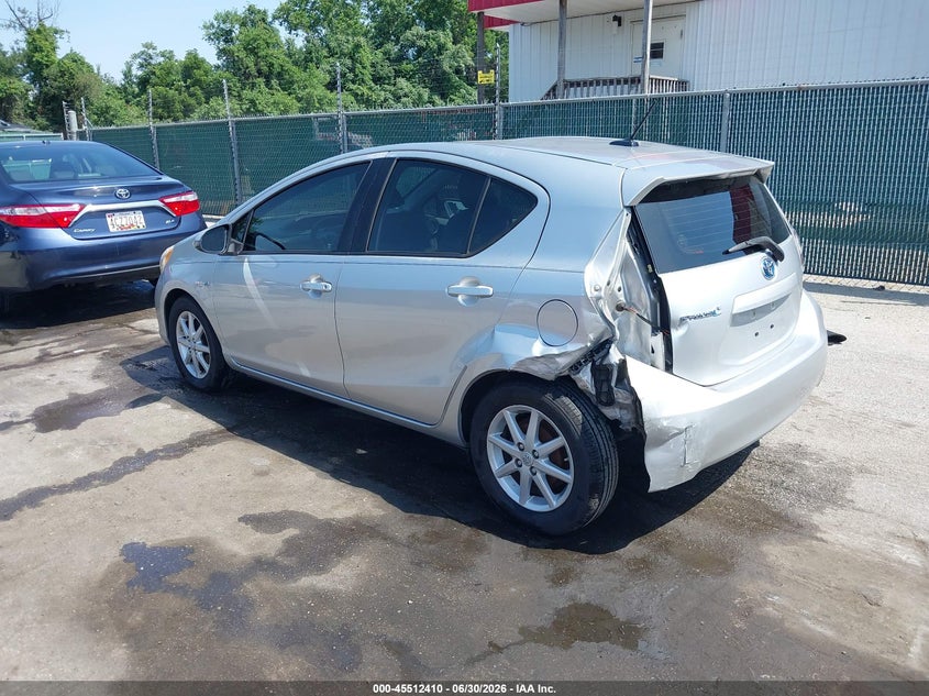 2012 Toyota Prius c VIN JTDKDTB37C1510964 IAAI salvage auction — LEFT REAR, Salvage - Greater Than 75% (Maryland), sold $975 on 2026-07-23 (photo 3)