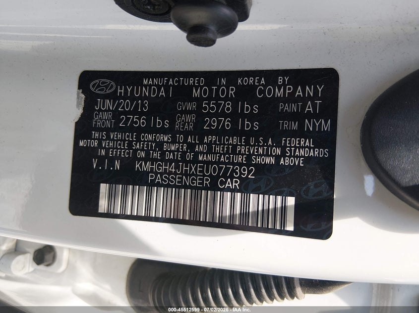 2014 Hyundai Equus VIN KMHGH4JHXEU077392 IAAI salvage auction — NORMAL WEAR, Salvage Title, sold $425 on 2026-07-29 (photo 9)