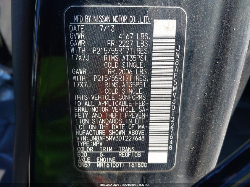 2013 Nissan Juke VIN JN8AF5MV3DT227648 IAAI salvage auction — NORMAL WEAR, Clear (New York), sold $2,750 on 2026-07-25 (photo 9)