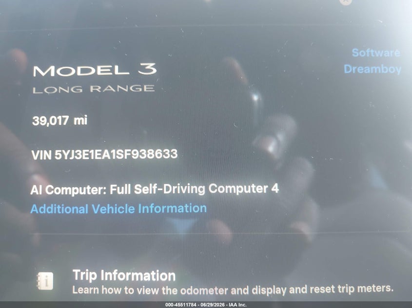 2025 Tesla Model 3 VIN 5YJ3E1EA1SF938633 IAAI salvage auction — NORMAL WEAR, Repossession Paperwork (Georgia), sold $25,250 on 2026-07-30 (photo 7)