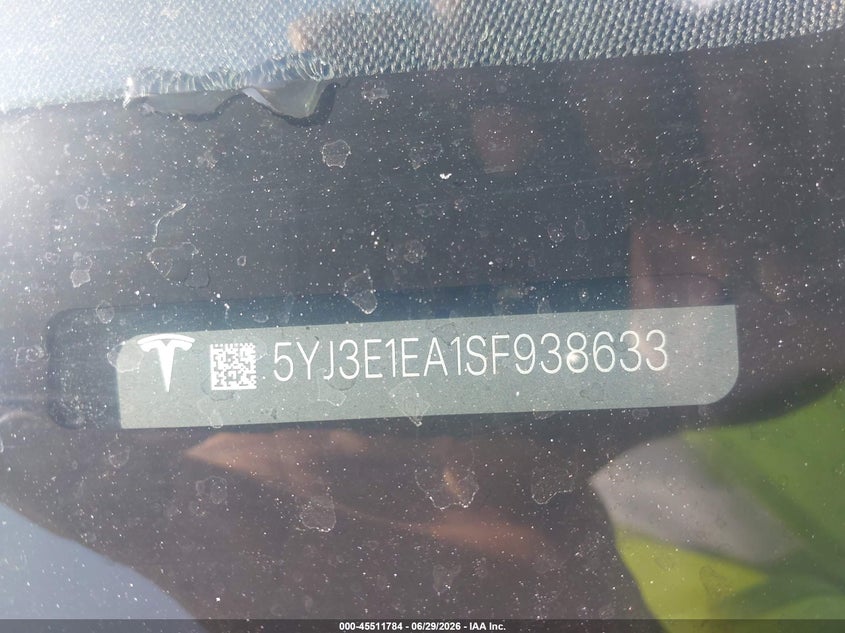 2025 Tesla Model 3 VIN 5YJ3E1EA1SF938633 IAAI salvage auction — NORMAL WEAR, Repossession Paperwork (Georgia), sold $25,250 on 2026-07-30 (photo 9)