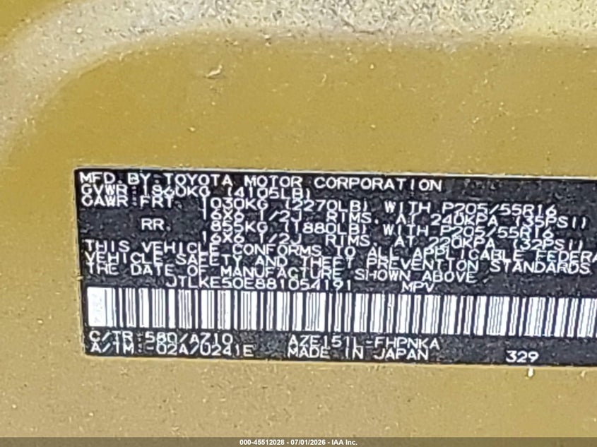 2008 Scion Xb VIN JTLKE50E881054191 IAAI salvage auction — NORMAL WEAR, Clear (New York), sold $1,750 on 2026-07-07 (photo 9)