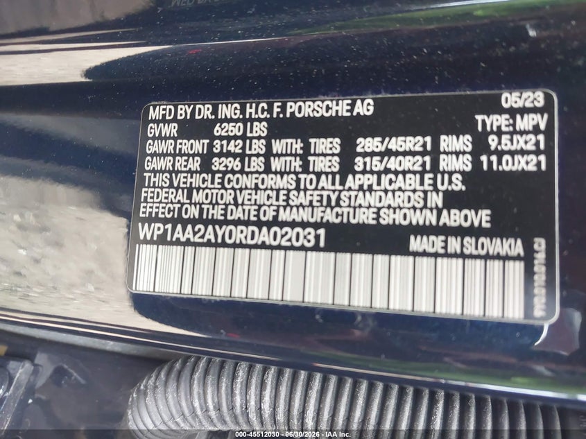 2024 Porsche Cayenne VIN WP1AA2AY0RDA02031 IAAI salvage auction — REAR END, Wait Title, sold $38,625 on 2026-09-12 (photo 9)