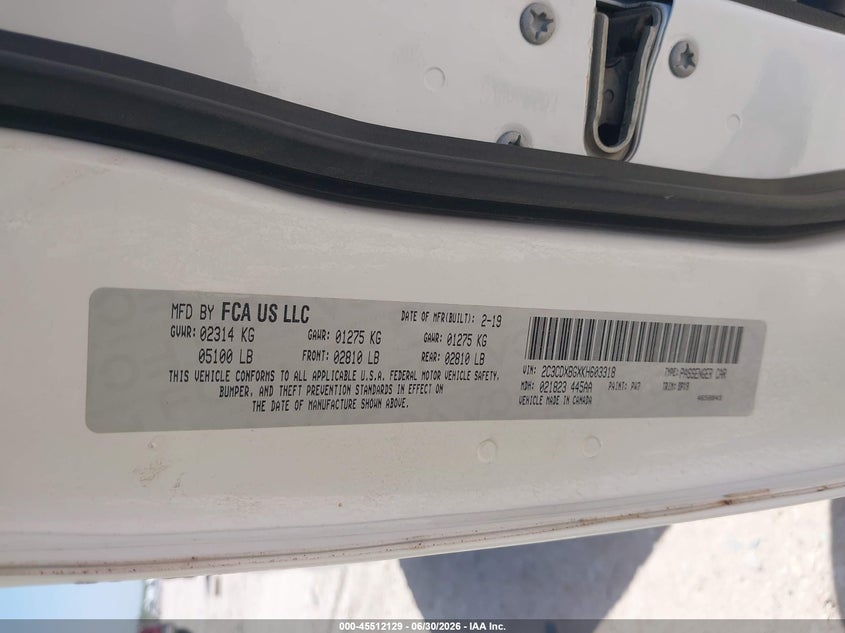 2019 Dodge Charger VIN 2C3CDXBGXKH603318 IAAI salvage auction — WATER/FLOOD, Salvage Title, sold $4,050 on 2026-08-15 (photo 9)