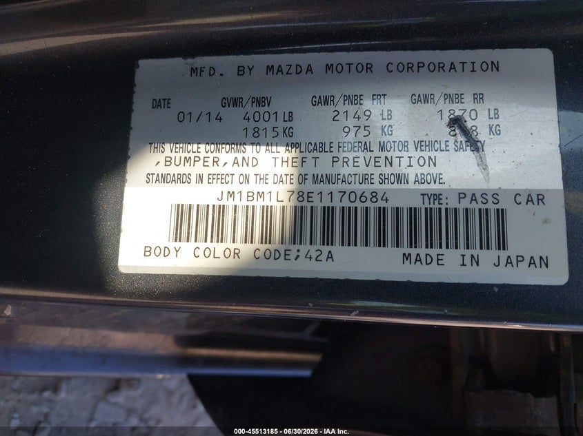 2014 Mazda 3 VIN JM1BM1L78E1170684 IAAI salvage auction — FRONT END, Mv-907A (New York), sold $625 on 2026-07-28 (photo 9)