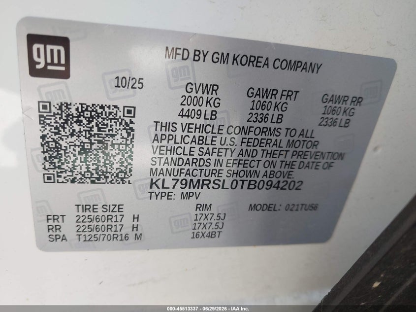 2026 Chevrolet Trailblazer VIN KL79MRSL0TB094202 IAAI salvage auction — FRONT END, Enterprise Vehicles Clear Only (Michigan), sold $14,300 on 2026-07-21 (photo 9)