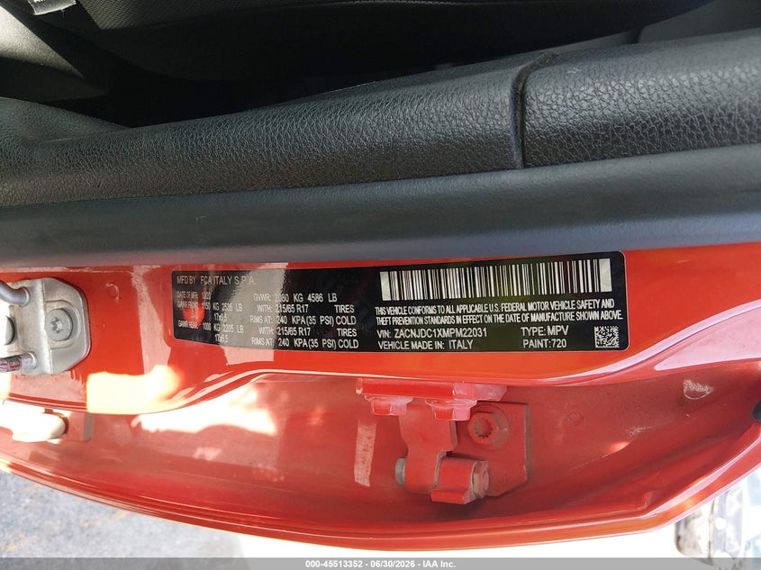2021 Jeep Renegade VIN ZACNJDC1XMPM22031 IAAI salvage auction — LEFT SIDE, Salvage Title, sold $4,700 on 2026-08-04 (photo 9)