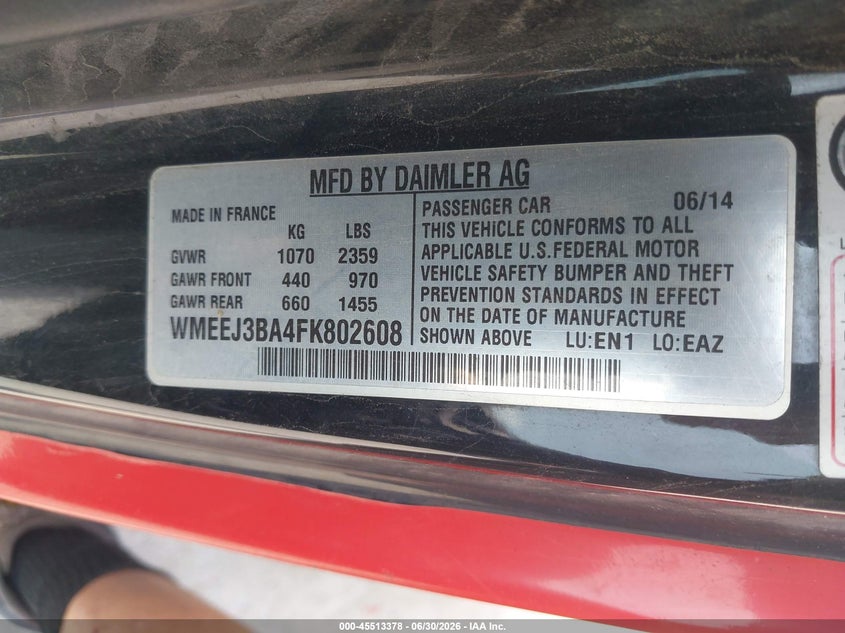 2015 Smart Fortwo VIN WMEEJ3BA4FK802608 IAAI salvage auction — REAR END, Salvage Title, sold $775 on 2026-07-22 (photo 9)