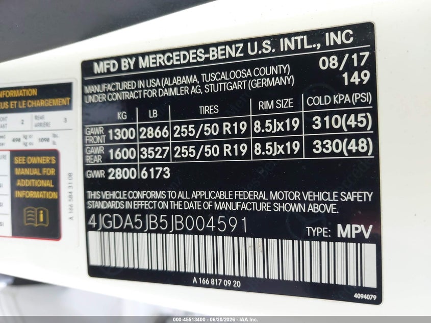 2018 Mercedes-benz Gle VIN 4JGDA5JB5JB004591 IAAI salvage auction — RIGHT REAR, Original (Texas), sold $7,300 on 2026-07-30 (photo 9)