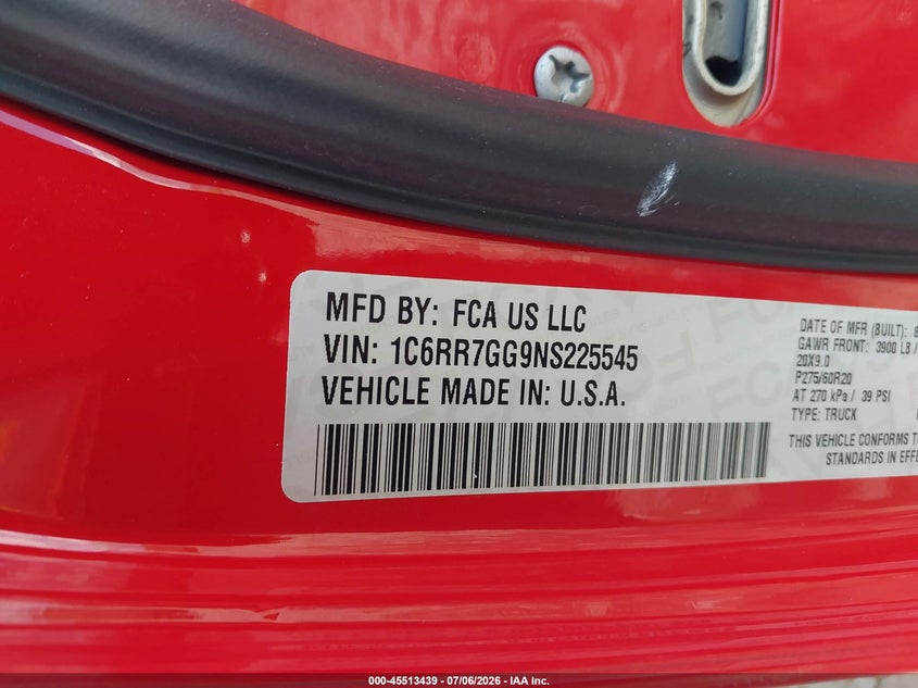 2022 Ram 1500 VIN 1C6RR7GG9NS225545 IAAI salvage auction — SUSPENSION, Salvage Title, sold $5,600 on 2026-08-01 (photo 9)