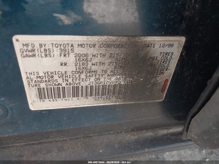 2000 Toyota Rav4 VIN JT3GP10V0Y0045502 IAAI salvage auction — NORMAL WEAR, Original (Texas), sold $175 on 2026-07-09 (photo 9)