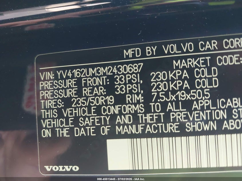 2021 Volvo Xc40 VIN YV4162UM3M2430687 IAAI salvage auction — FRONT END, Salvage (Virginia), sold $10,675 on 2026-08-03 (photo 9)