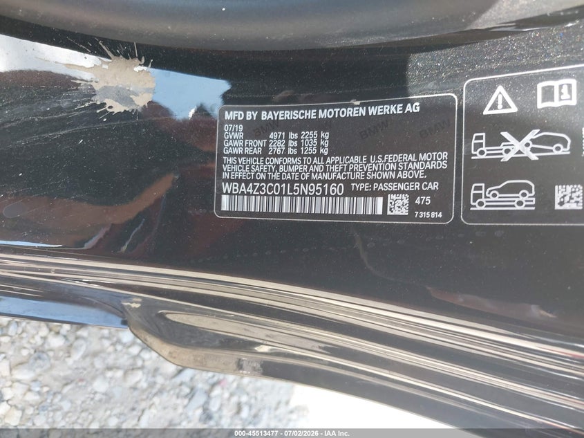 2020 BMW 4er VIN WBA4Z3C01L5N95160 IAAI salvage auction — ALL OVER, Bill Of Sale Destruction Only - Salvage (Ohio), sold $250 on 2026-07-28 (photo 9)