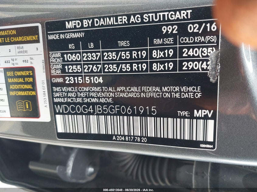 2016 Mercedes-benz Glc VIN WDC0G4JB5GF061915 IAAI salvage auction — RIGHT FRONT, Salvage (California), sold $3,000 on 2026-07-14 (photo 9)