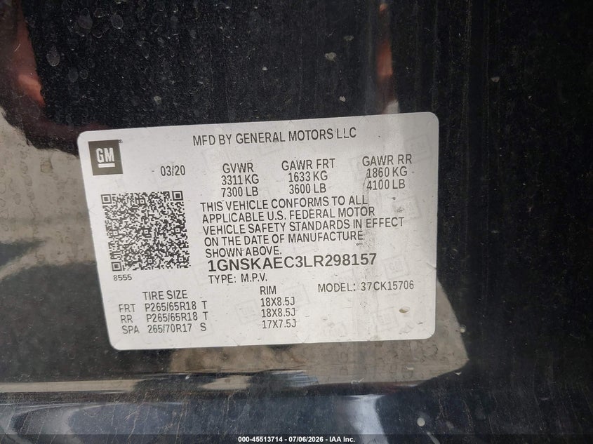 2020 Chevrolet Tahoe VIN 1GNSKAEC3LR298157 IAAI salvage auction — NORMAL WEAR, Sf97 (Ohio), sold $17,200 on 2026-08-27 (photo 9)