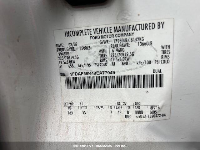2009 Ford F-550 chassis VIN 1FDAF56R49EA77049 IAAI salvage auction — NORMAL WEAR, Original (Ohio), sold $5,125 on 2026-08-05 (photo 9)