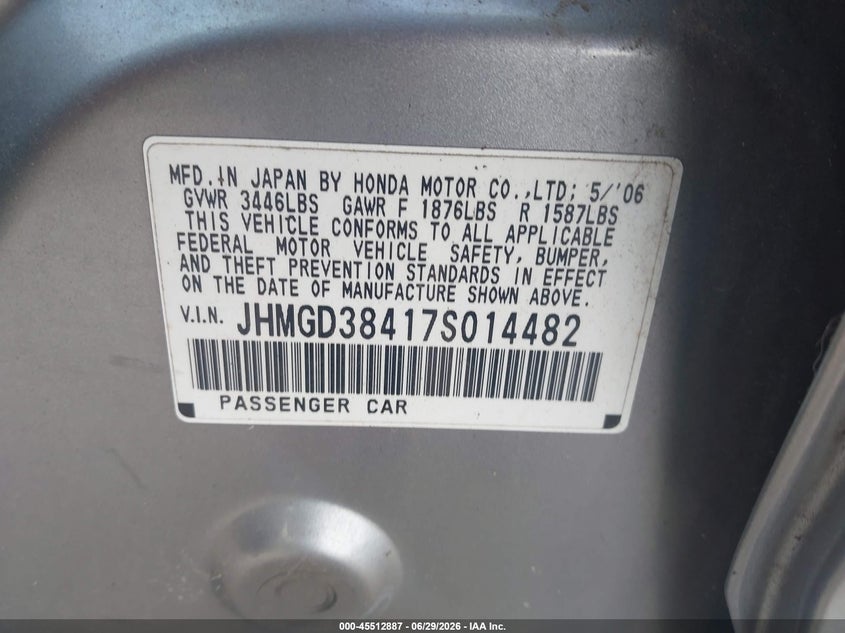 2007 Honda Fit VIN JHMGD38417S014482 IAAI salvage auction — NORMAL WEAR, Clear (Kansas), sold $550 on 2026-07-29 (photo 9)
