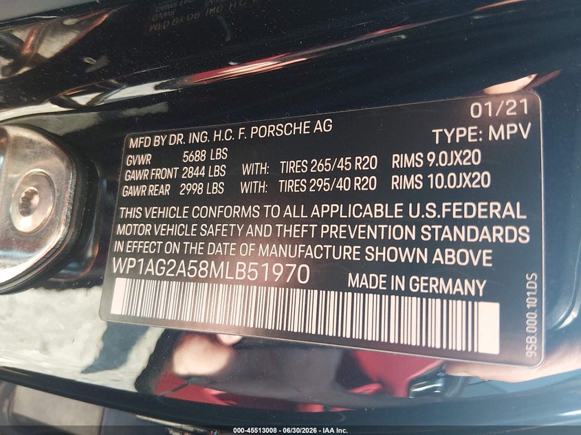 2021 Porsche Macan VIN WP1AG2A58MLB51970 IAAI salvage auction — REAR END, Salvage Title, sold $20,200 on 2026-08-01 (photo 9)