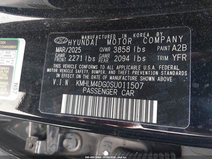 2025 Hyundai Elantra VIN KMHLM4DG0SU011507 IAAI salvage auction — LEFT FRONT, Salvage (Connecticut), sold $3,800 on 2026-07-30 (photo 9)