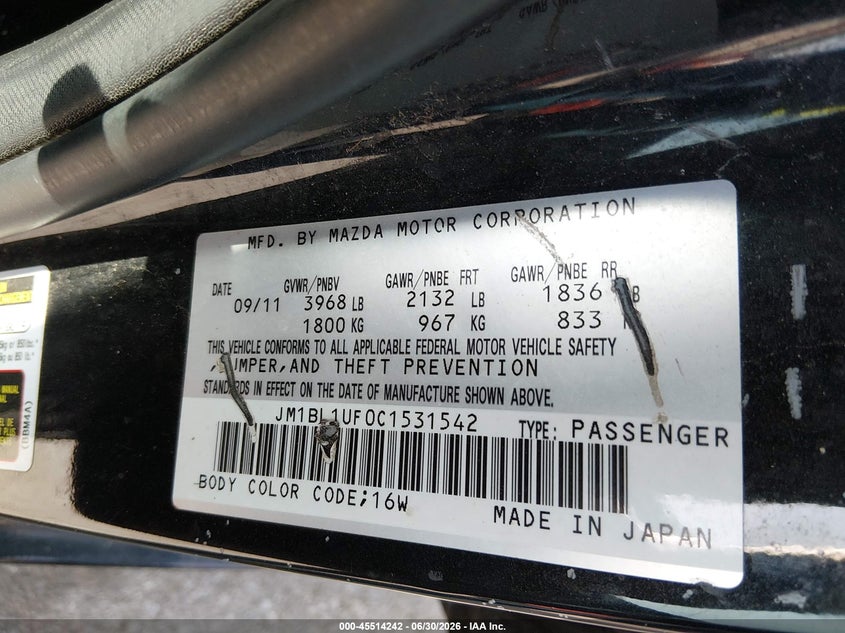 2012 Mazda 3 VIN JM1BL1UF0C1531542 IAAI salvage auction — FRONT & REAR, Salvage (Iowa), sold $25 on 2026-07-28 (photo 9)