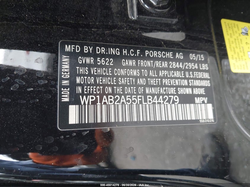 2015 Porsche Macan VIN WP1AB2A55FLB44279 IAAI salvage auction — ROLLOVER, Salvage (California), sold $1,650 on 2026-07-21 (photo 9)