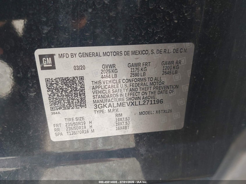2020 Gmc Terrain VIN 3GKALMEVXLL271196 IAAI salvage auction — SIDE, Wait Title, sold $3,350 on 2026-08-19 (photo 9)