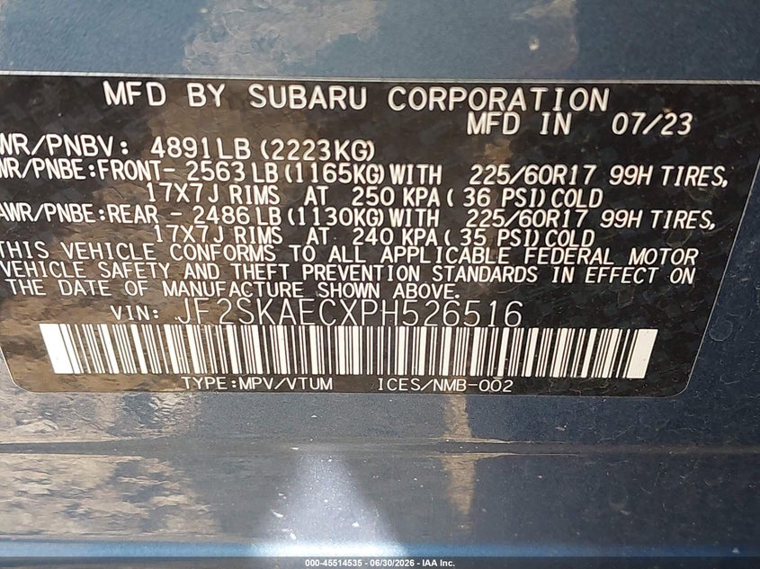 2023 Subaru Forester VIN JF2SKAECXPH526516 IAAI salvage auction — FRONT END, Salvage (Ohio), sold $4,850 on 2026-08-02 (photo 9)